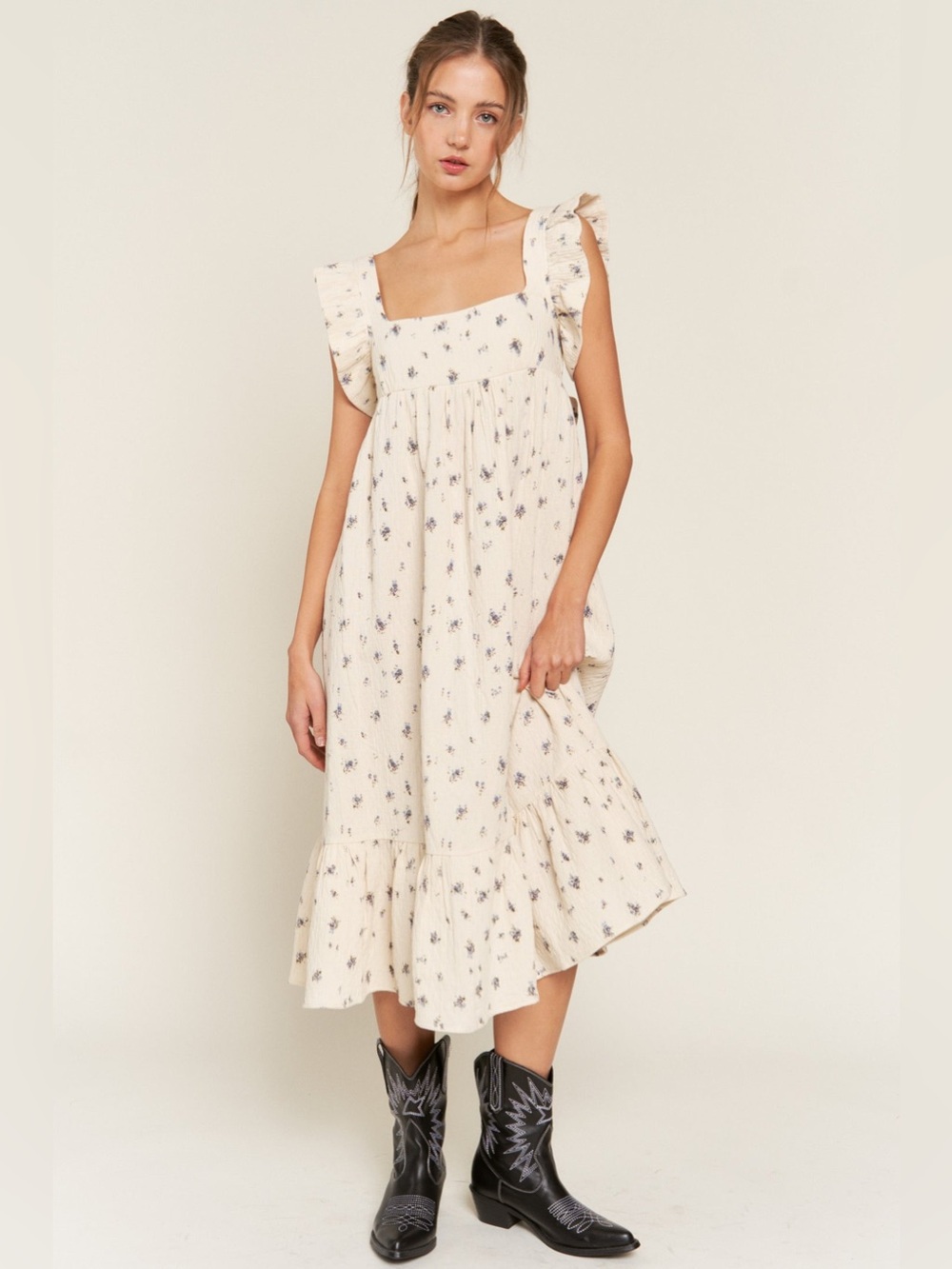 Shop Neighbor Ivory Cutout Back Tie Ruffle Accent Midi Dress Women’s Size S